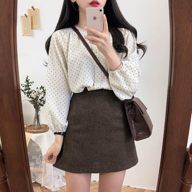 Slimming Polka Dot Shirt Simple Temperament