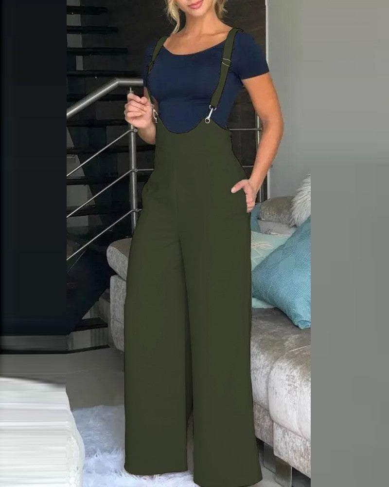 Summer Women's Solid Color Suspender Pants