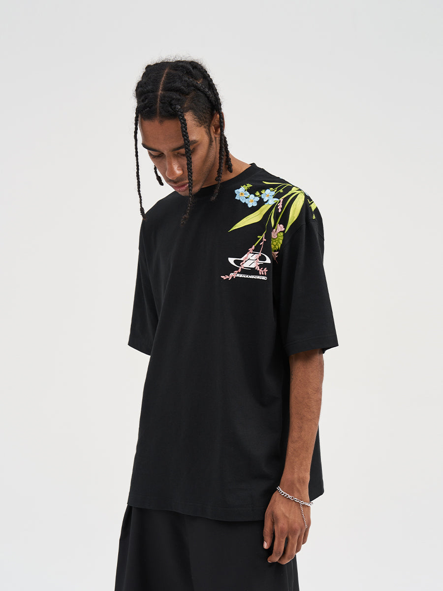 Floral Embroidered Cotton Short-Sleeve T-Shirt