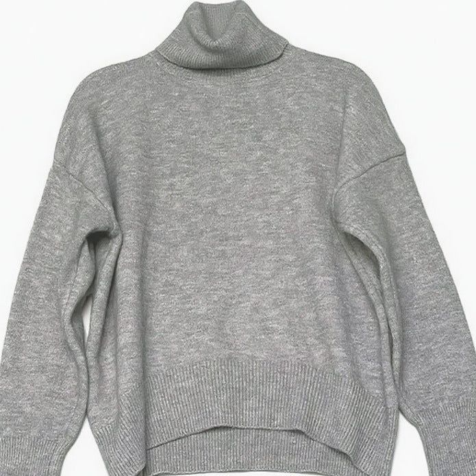 Elegant Commuter Knitted Long-sleeve T-shirt with a High Neck Pullover Sweater