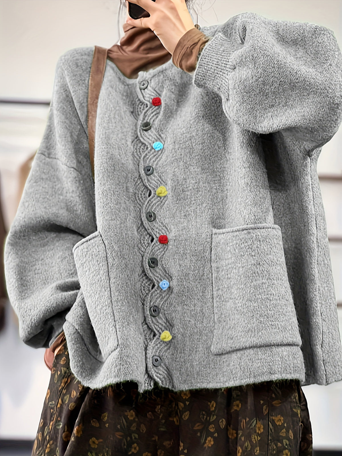 Womens Loose-fitting Cardigan Sweater Top