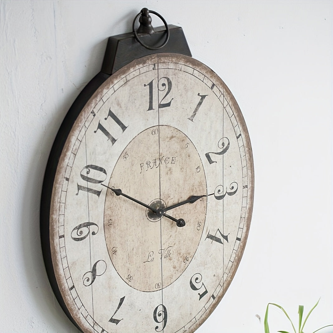 29 Inch Oval Wall Clock For Living Room Decor, French Vintage Farmhouse Wall Clocks Large Wall Clock Battery Operated