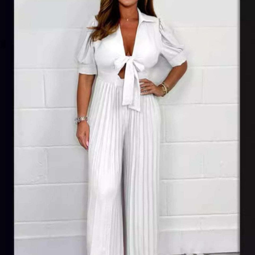 Women's Solid Pleated Slim Strap Casual Jumpsuit