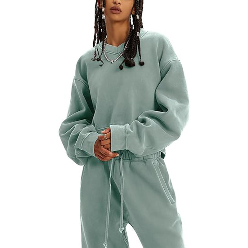 Women's V-Neck Long-Sleeve Crop Sweatshirt & Lace-Up Pants Set