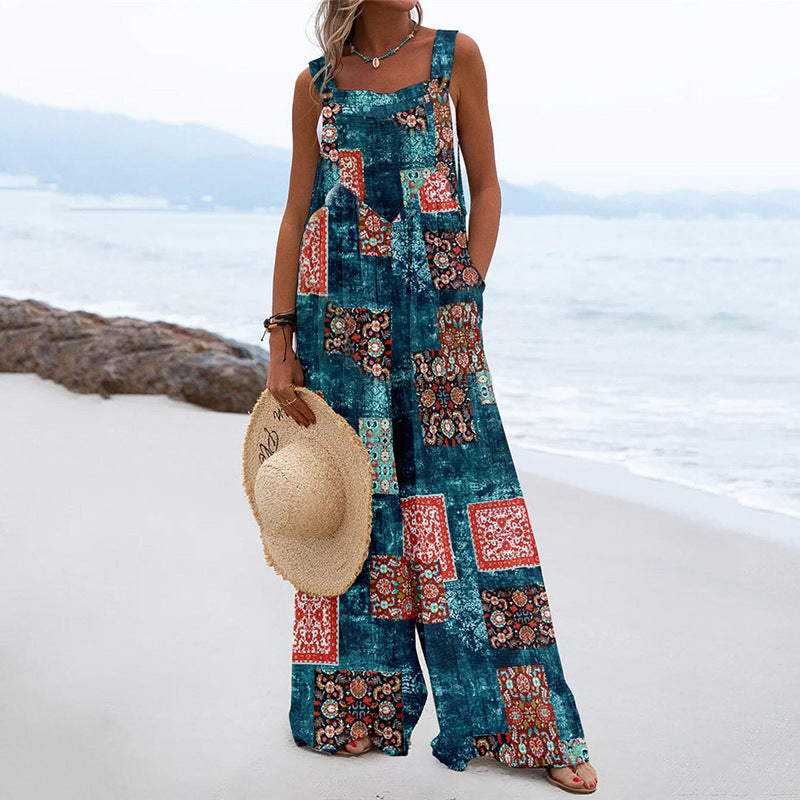 Cotton Linen Button Suspender Jumpsuit