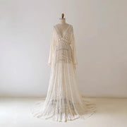 V-neck Crocheted Lace Evening Dress