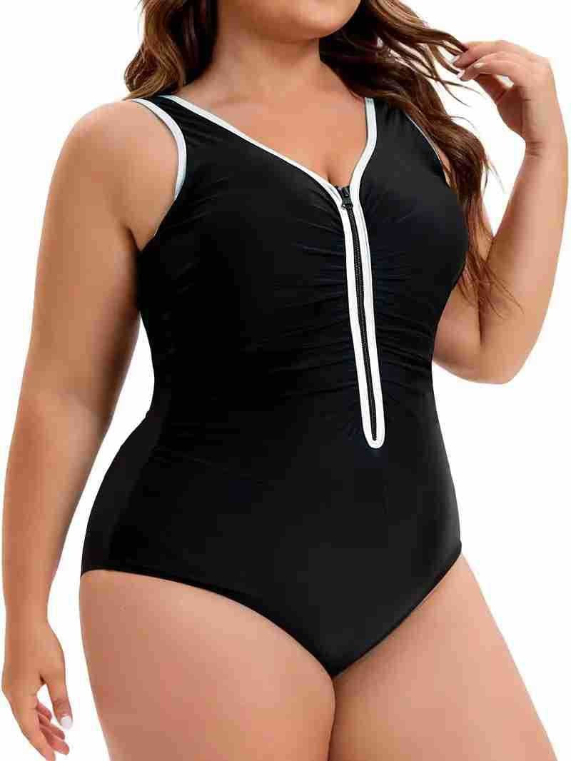 Plus Size Backless V-Neck Striped One-Piece Swimsuit