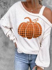 Halloween Christmas Pumpkin Printed Thin Sweater For Women