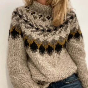 Womens Turtleneck Pullover Sweater with a Printed Design