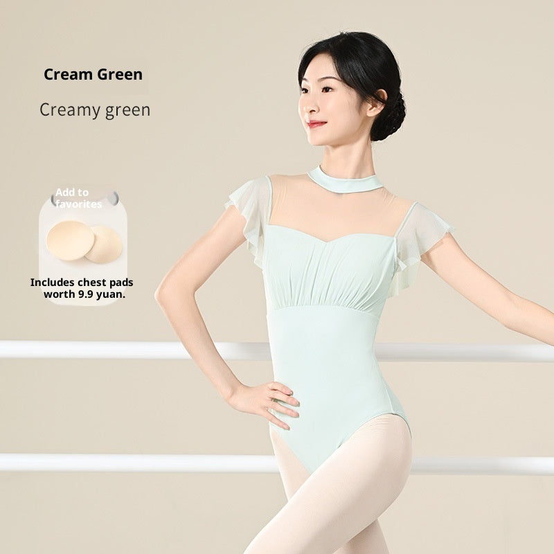 Women's Flared Sleeve Ballet Leotard Solid Casual Bodysuit
