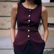 Elegant Gold-Button Viscose Vest – Slim Fit, Medium Warmth