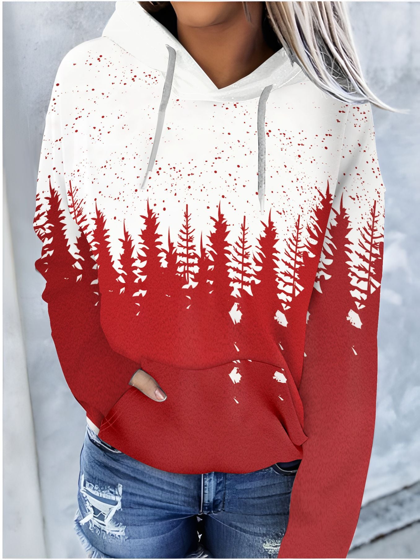 Festive Christmas Print Drawstring Hoodie