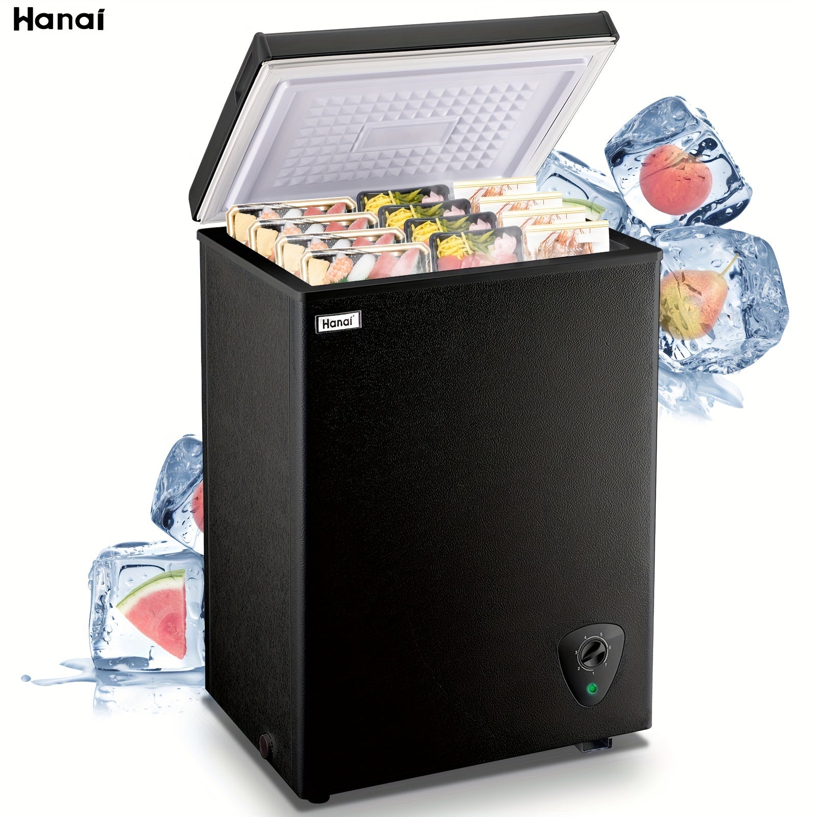 Compact Chest Freezer – Small Black Deep Freezer with Top Door, 7‑Setting Thermostat and Removable Basket