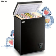 Compact Chest Freezer – Small Black Deep Freezer with Top Door, 7‑Setting Thermostat and Removable Basket