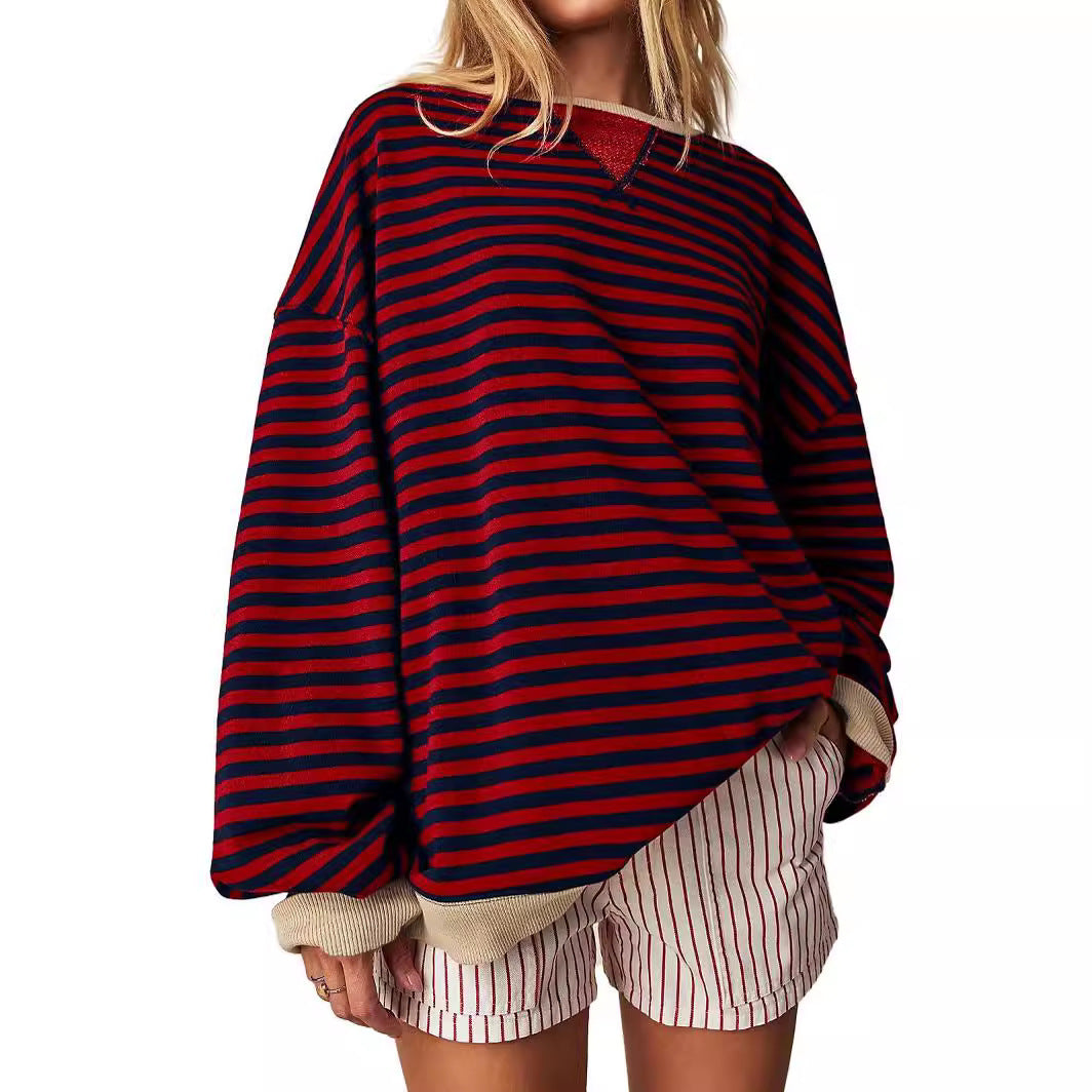 Women's Striped Color-Block Embroidered Pullover Sweater
