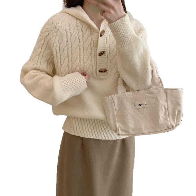 Korean-style Horn-button Cable-knit Sweater for Women