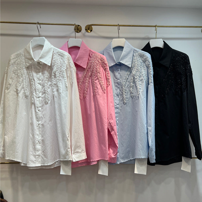 Heavy-duty Jacquard Embroidery Single-breasted Lapel Loose-fit Shirt