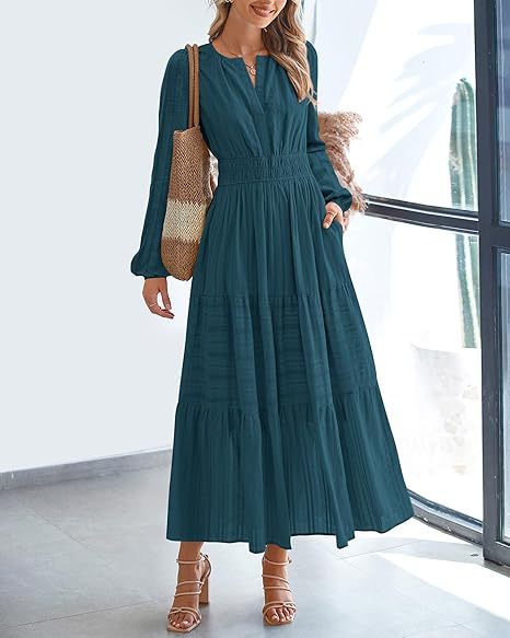 Chic V-Neck Ruched Tiered Long Sleeve Dress