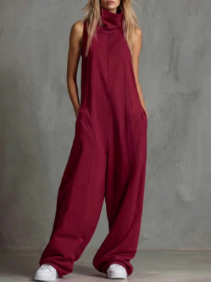 Casual Style Solid-color Sleeveless Loose Women's One-piece Pants