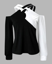 Chic Colorblock Cross-Belt Casual Women's Top