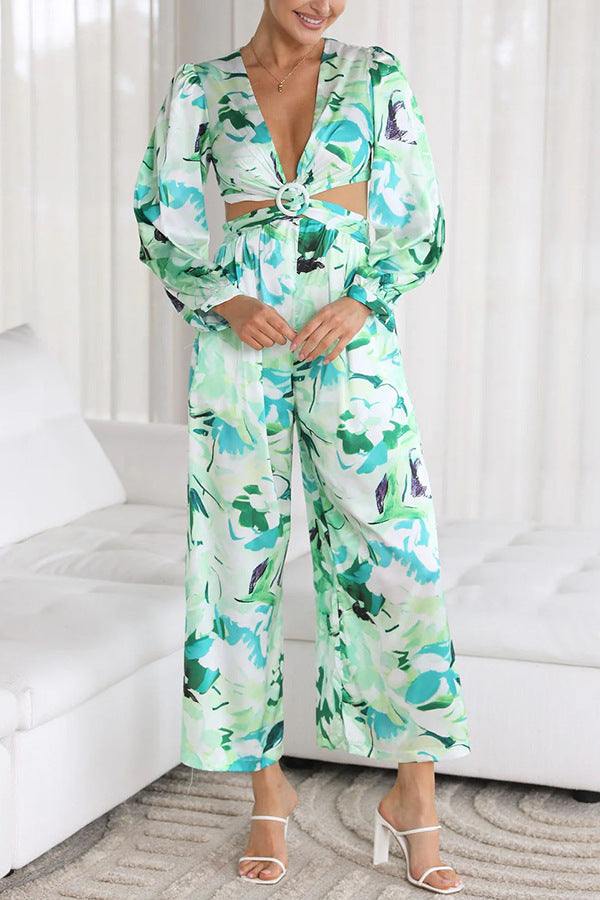 Women's Casual Backless Print Jumpsuit