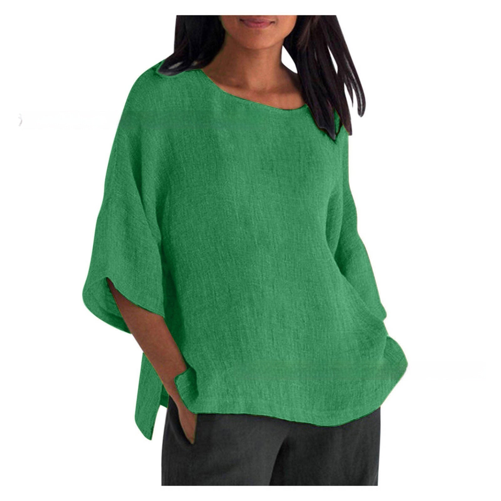 Women's Cotton Linen 3/4 Sleeve Casual Top
