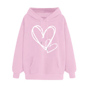 Matching Heart Print Long-Sleeve Couple Hoodies