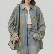 Womens Fashionable Vintage Striped Lightweight Shirt