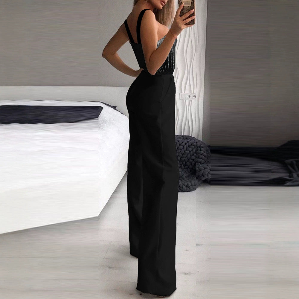 Rhinestone Strapless Waist-Cinching Jumpsuit