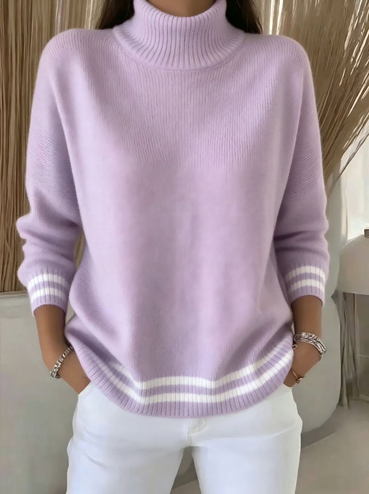 Womens Relaxed-fit Off-shoulder Striped Knit Sweater