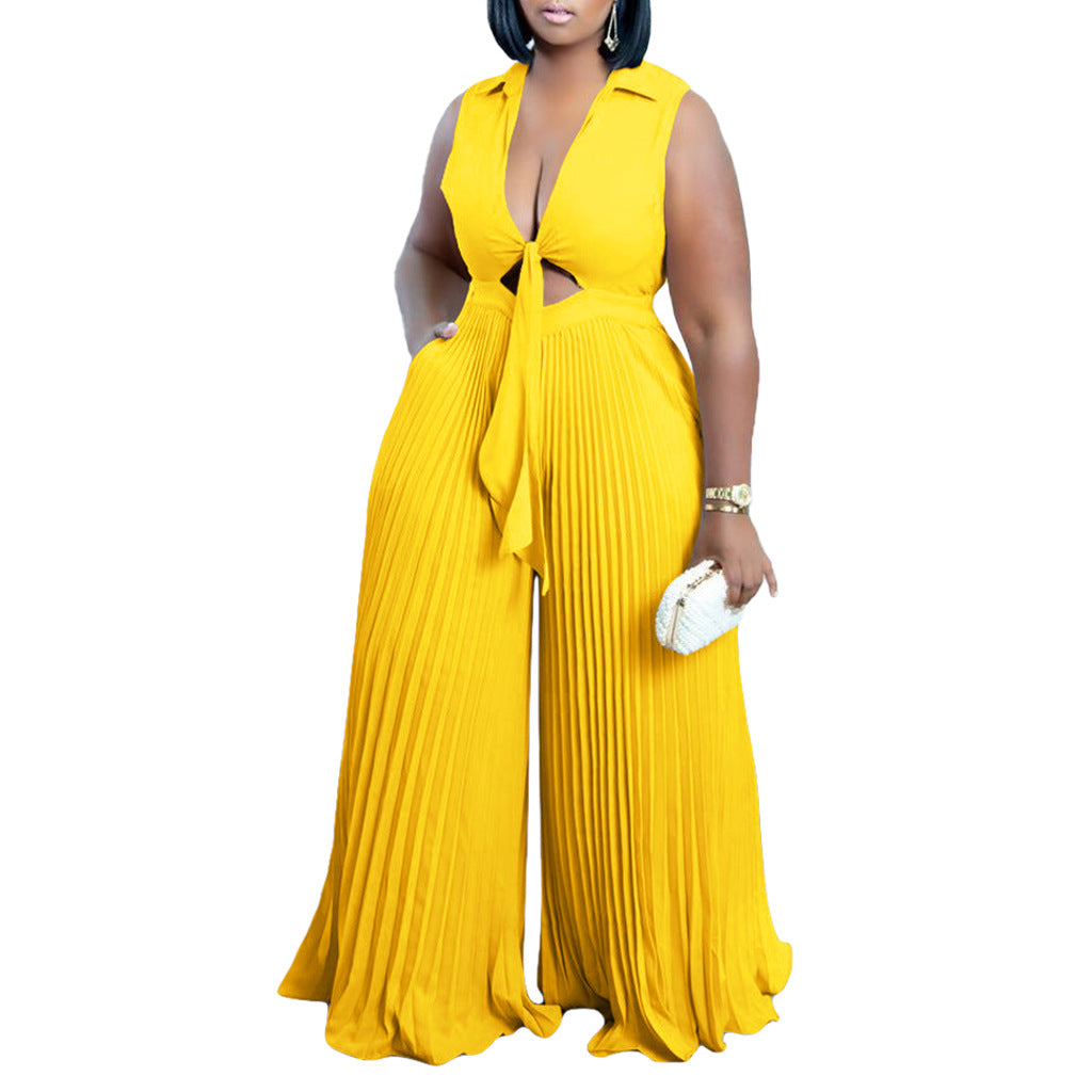 Women's V-Neck Sleeveless Wide-Leg Printed Jumpsuit