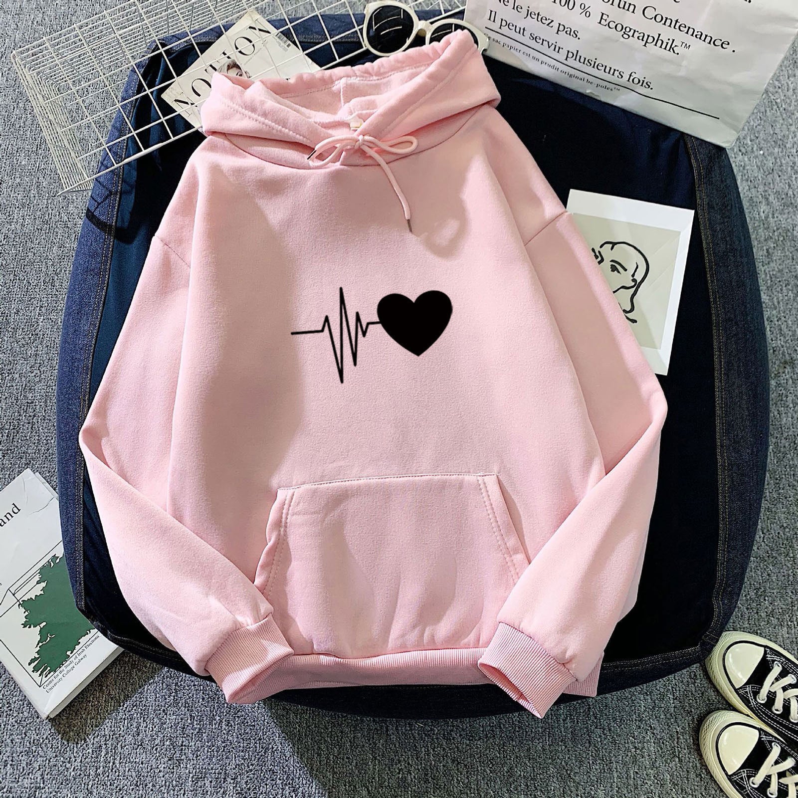 Cozy Fleece-Lined Loose Winter Hoodie for Women
