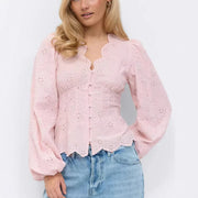 Lace-trimmed Casual Solid-color Women's Shirt