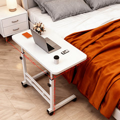 Adjustable height bedside computer desk with storage and casters