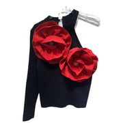 Floral Stitching Slim-Fit Knitted Top