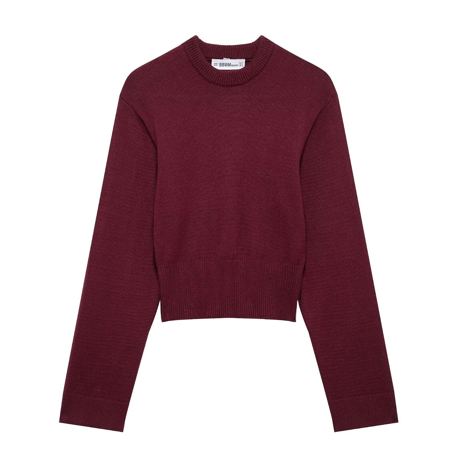 Ribbed Wide-Sleeve Round Neck Women's Sweater