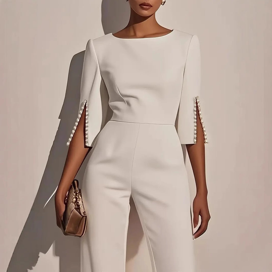 Elegant Beaded Slim-Fit Bodysuit for Women