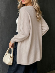 Casual Oversized Long Sleeve Knit Cardigan, Women Soft Deer Fleece Mid-length Open Front Sweater Outwear for Spring Fall