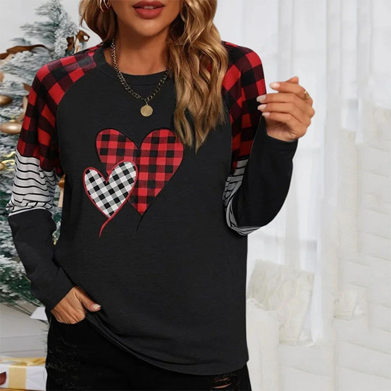 Women's Plaid Long-Sleeve Round Neck Loose Sweater