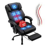 Massage Office Chair with Foot Rest, 7‑Point Vibration and Heat – USB‑Powered High‑Back Executive Chair for Heavy Users up to 400 lb (Black)