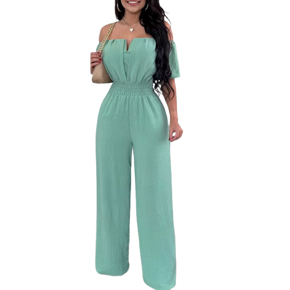 Chic Off-Shoulder Waist-Trimming Straight Jumpsuit