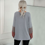 Chic Colorblock Waffle V-Neck Knit Pullover Top