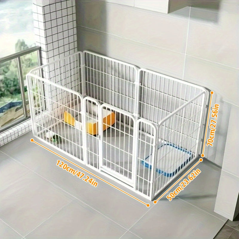 Mozeat LENS 6pcs Luxury Pet Villa Indoor Anti-escape Fence With Wheels, Multi-section Expandable Design For Small/medium Dogs & Rabbits, Includes Cushioned Bed & Potty Training Mat, Durable White