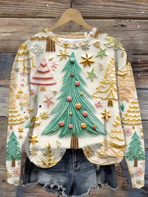 Women's Festive Christmas Graphic Round-Neck Sweatshirt