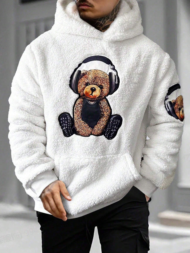 Cute Bear Embroidered Fluffy Fall & Winter Hoodie