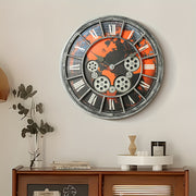 TIMESS 18-inch Large Wall Clock, Real Moving Gears, Art Deco, Super Large Industrial Steam Punk Wall Clock, Classic Style Golden Clock, Roman Numeral Wall Clock, Suitable for Kitchen And Room Decoration