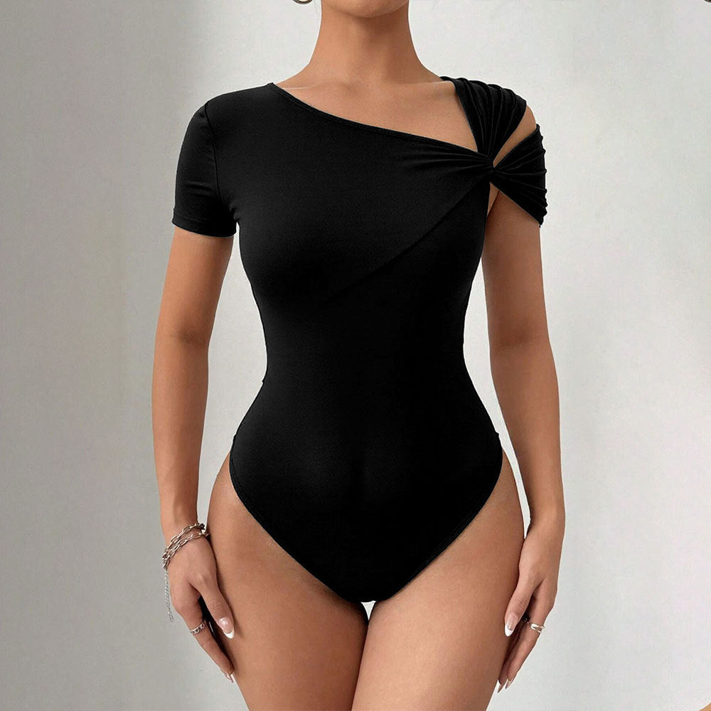 Chic One-Shoulder Twisted Body-Hugging Bodysuit