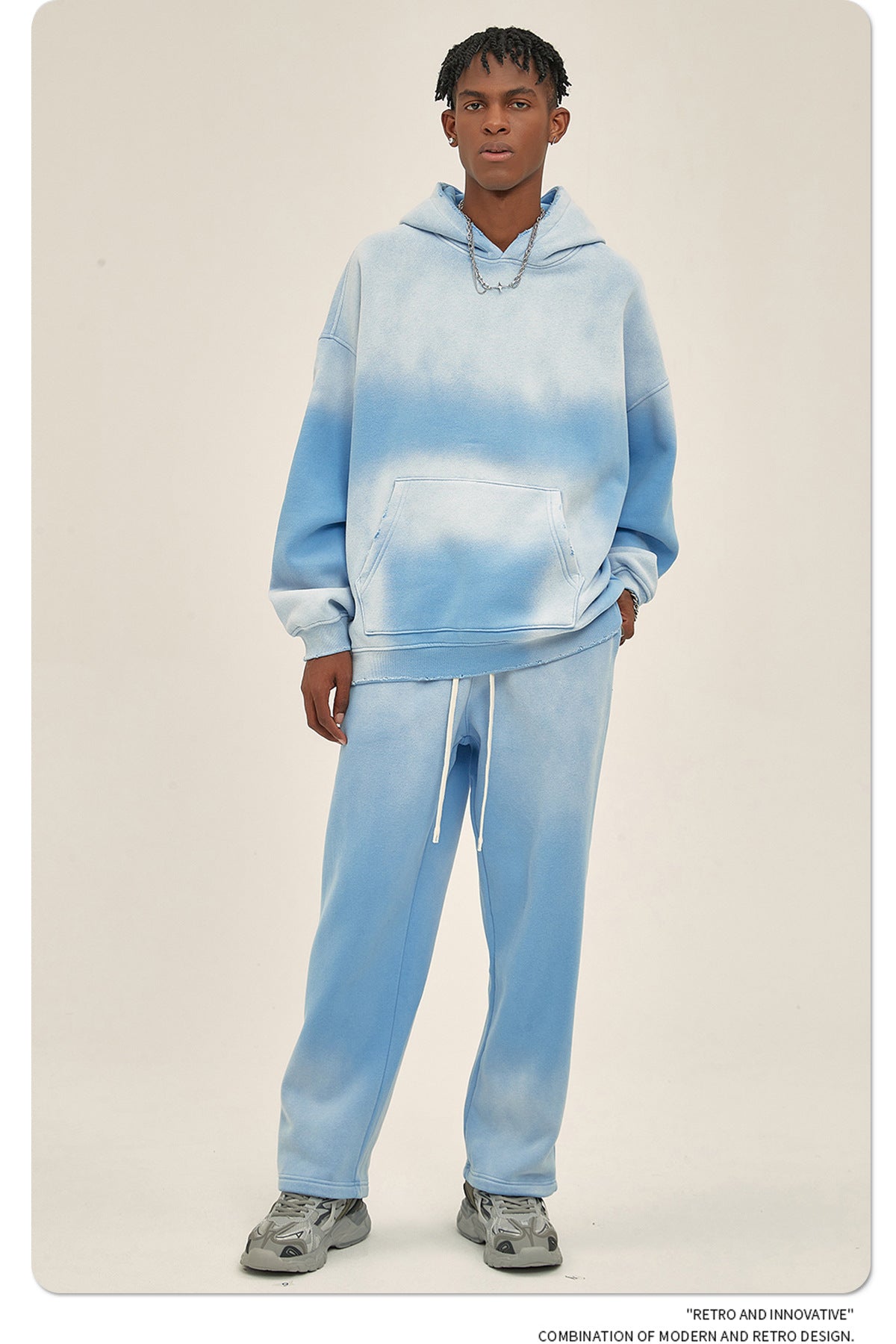 Distressed Fur-Lined Heavyweight Spray-Dyed Hoodie