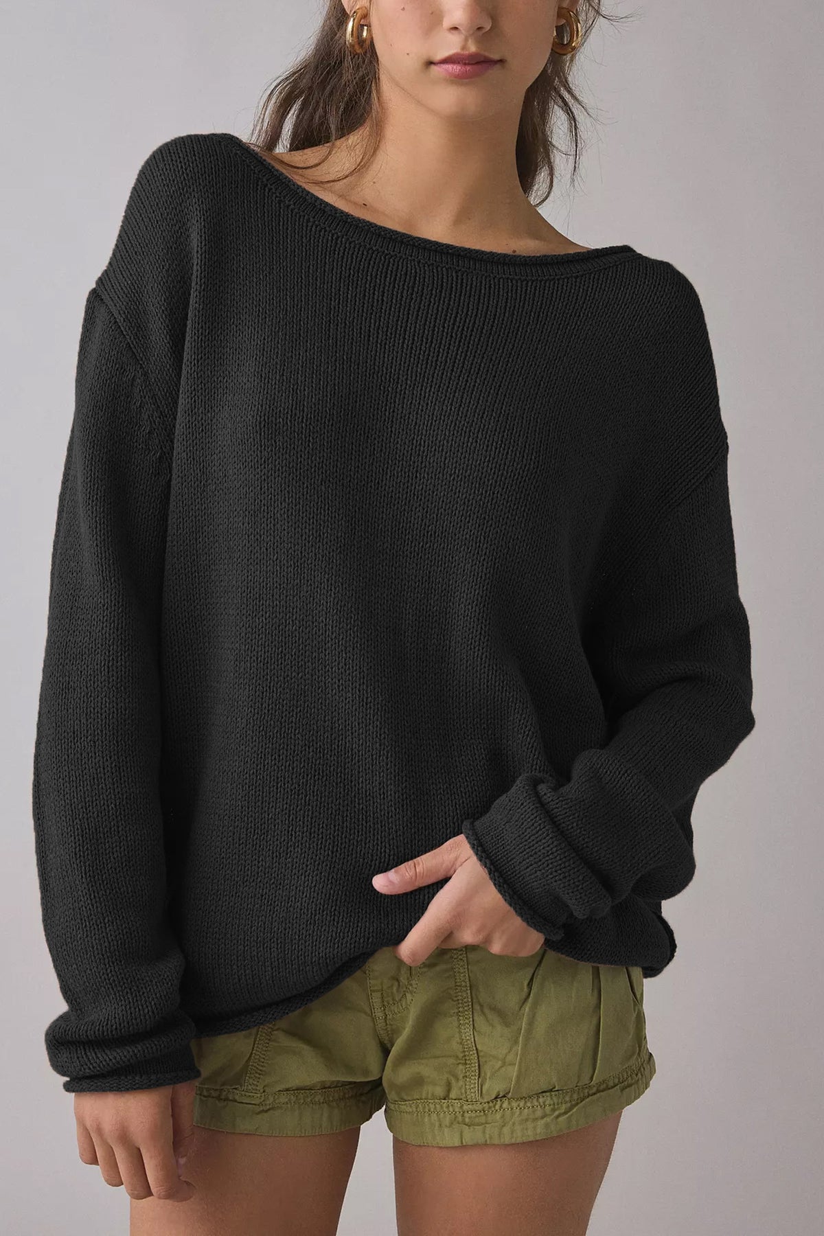 Womens Round-neck Long-sleeve Knit Top