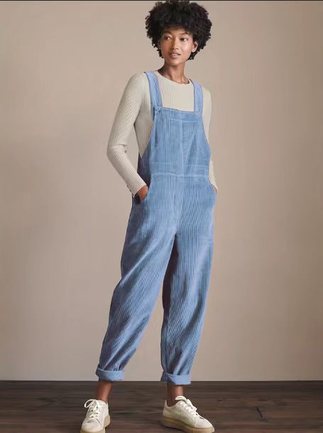 Women's Corduroy Bib Overalls Casual Loose Jumpsuit